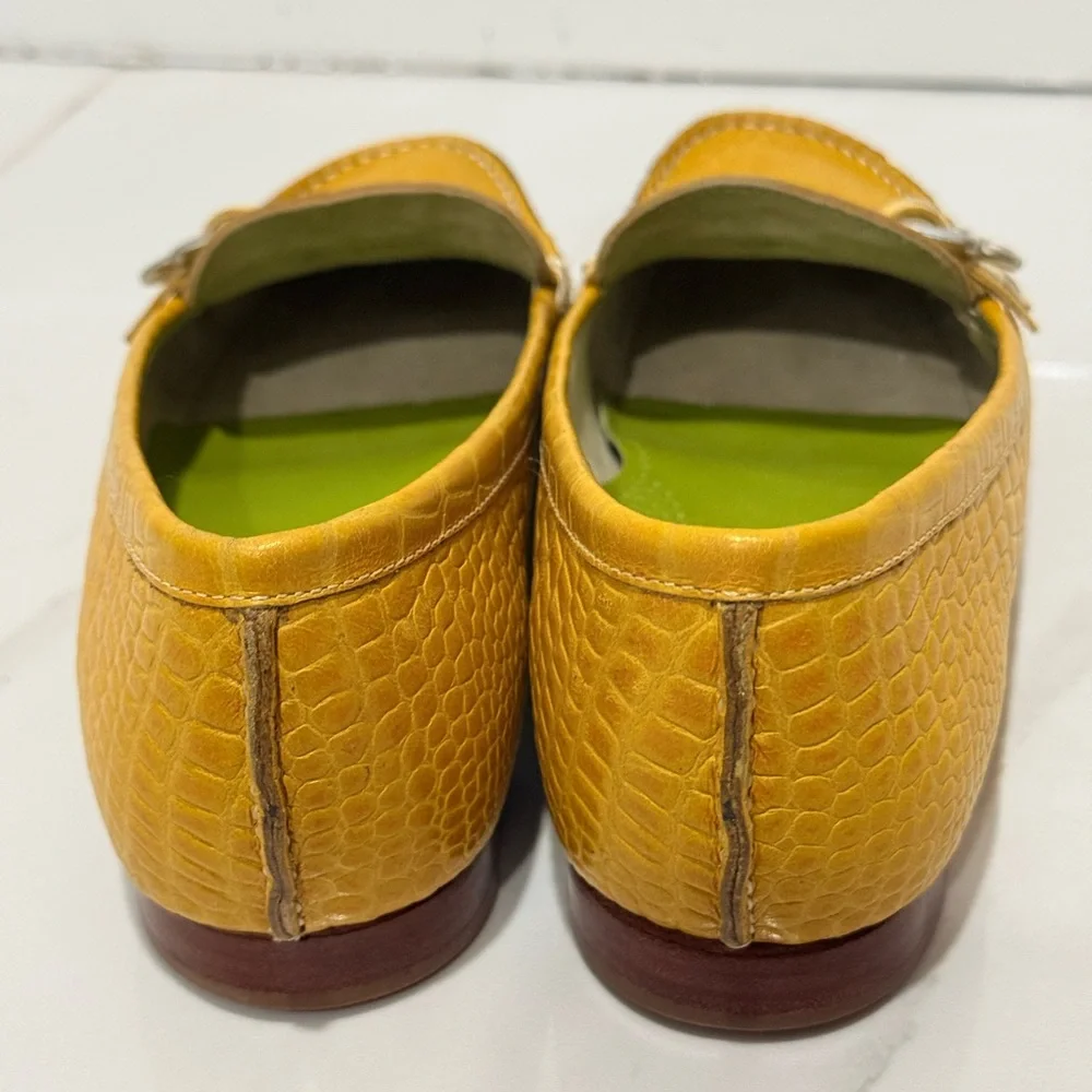 Cole Haan Yellow Croc-Embossed Loafers with Cream Strap‎ & Silver Buckle 6B